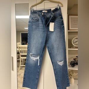 Zara Blue Straight Leg Distressed Jeans